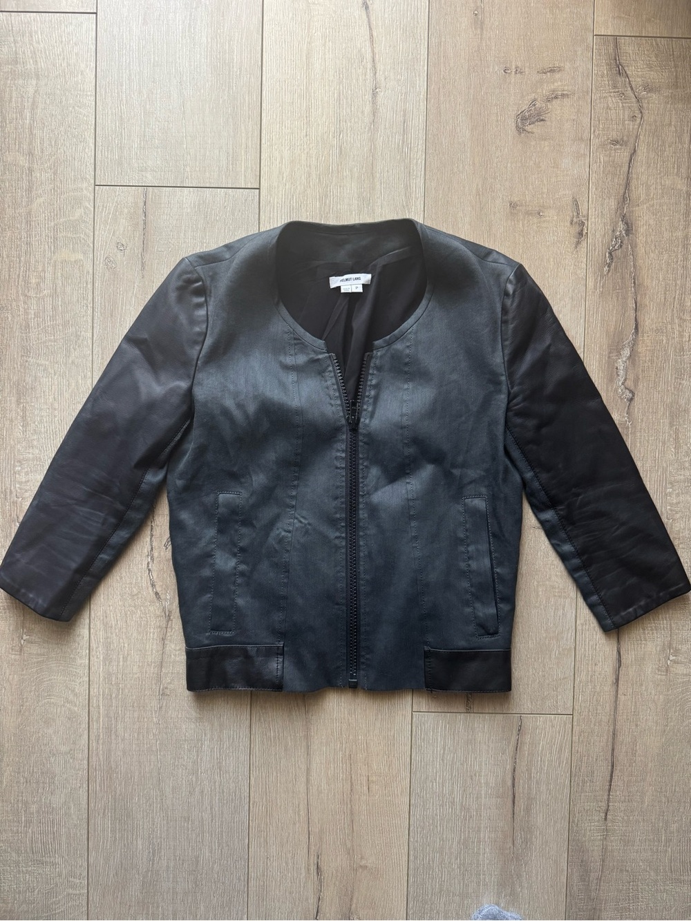 Helmut Lang Linen-Blend and Lamb Leather Sleeve Zip Jacket